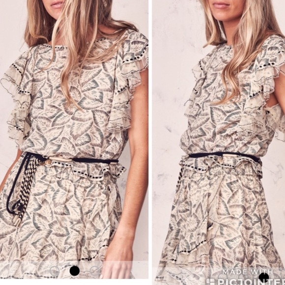 LoveShackFancy Celeste Top Moroccan Leaf Cream black ruffle sleeve - Picture 5 of 13